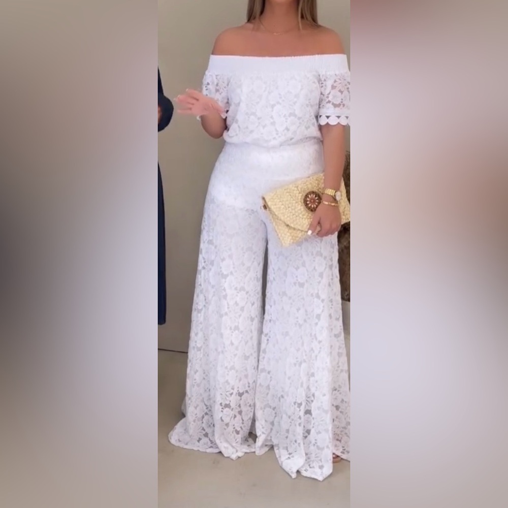 Lace Off-Shoulder Top and pants Set